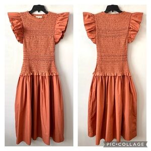 Ulla Johnson Madeline smocked body midi dress NWT size 6 in color clay